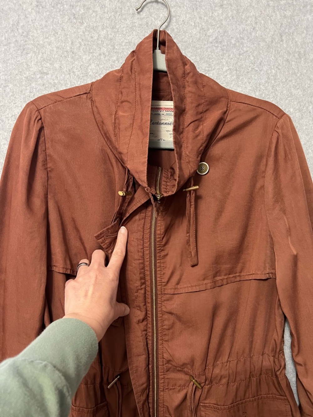 Cartonnier Anthropologie Safari Anorak Jacket Size 8 Rust Brown Tencel Utility - Picture 7 of 11